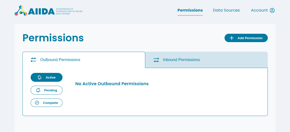 Screenshot of the 'Add Permission' button in the AIIDA Web UI.