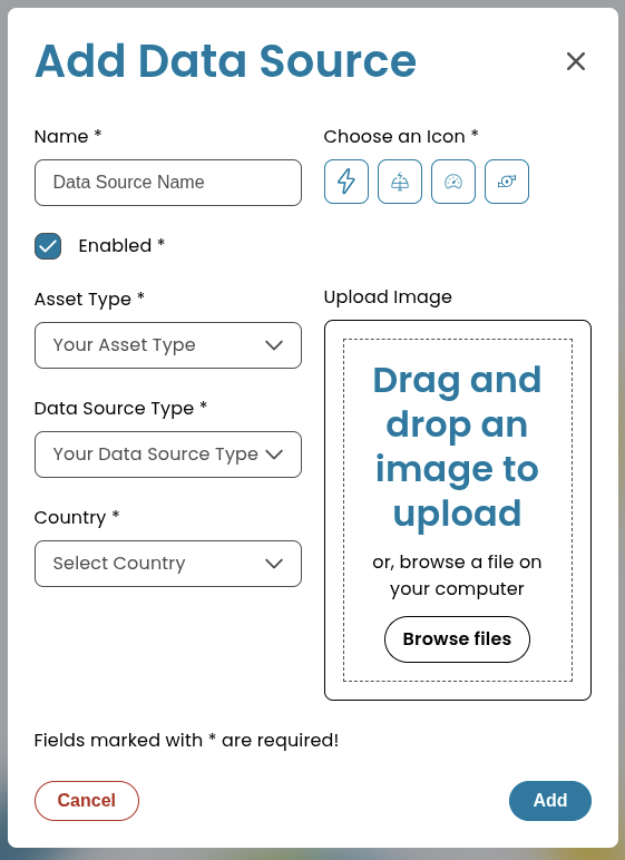 Screenshot of the 'Add Data Source' dialog in the AIIDA Web UI