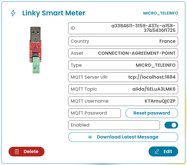 Micro Teleinfo v3.0 Data Source in AIIDA UI