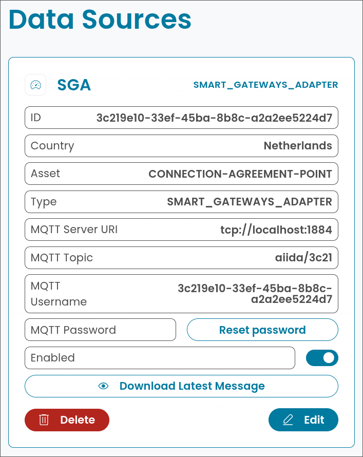 Screenshot of the 'Data Source' configuration for a Smart Gateways Datasource.